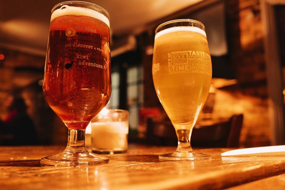 beer glasses on table
